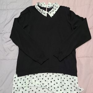 Collar heart print sweater